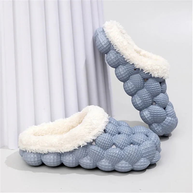 Women's winter anti-skid cotton slippers, EVA sole, overshoe style, solid colour, round toe