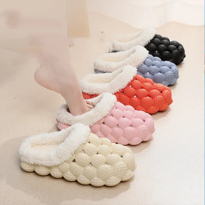 Women's winter anti-skid cotton slippers, EVA sole, overshoe style, solid colour, round toe