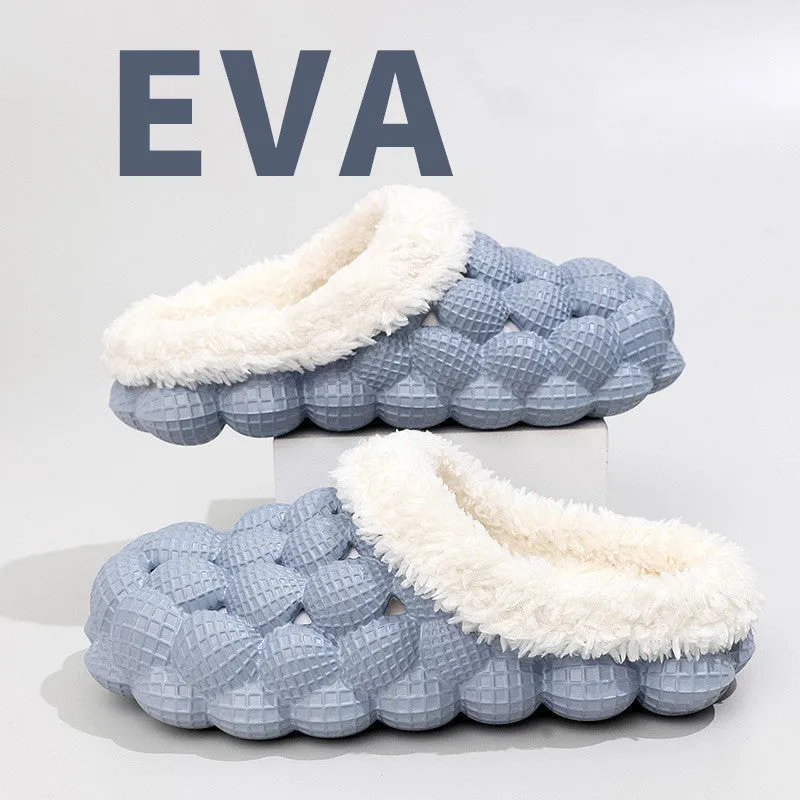 Women's winter anti-skid cotton slippers, EVA sole, overshoe style, solid colour, round toe