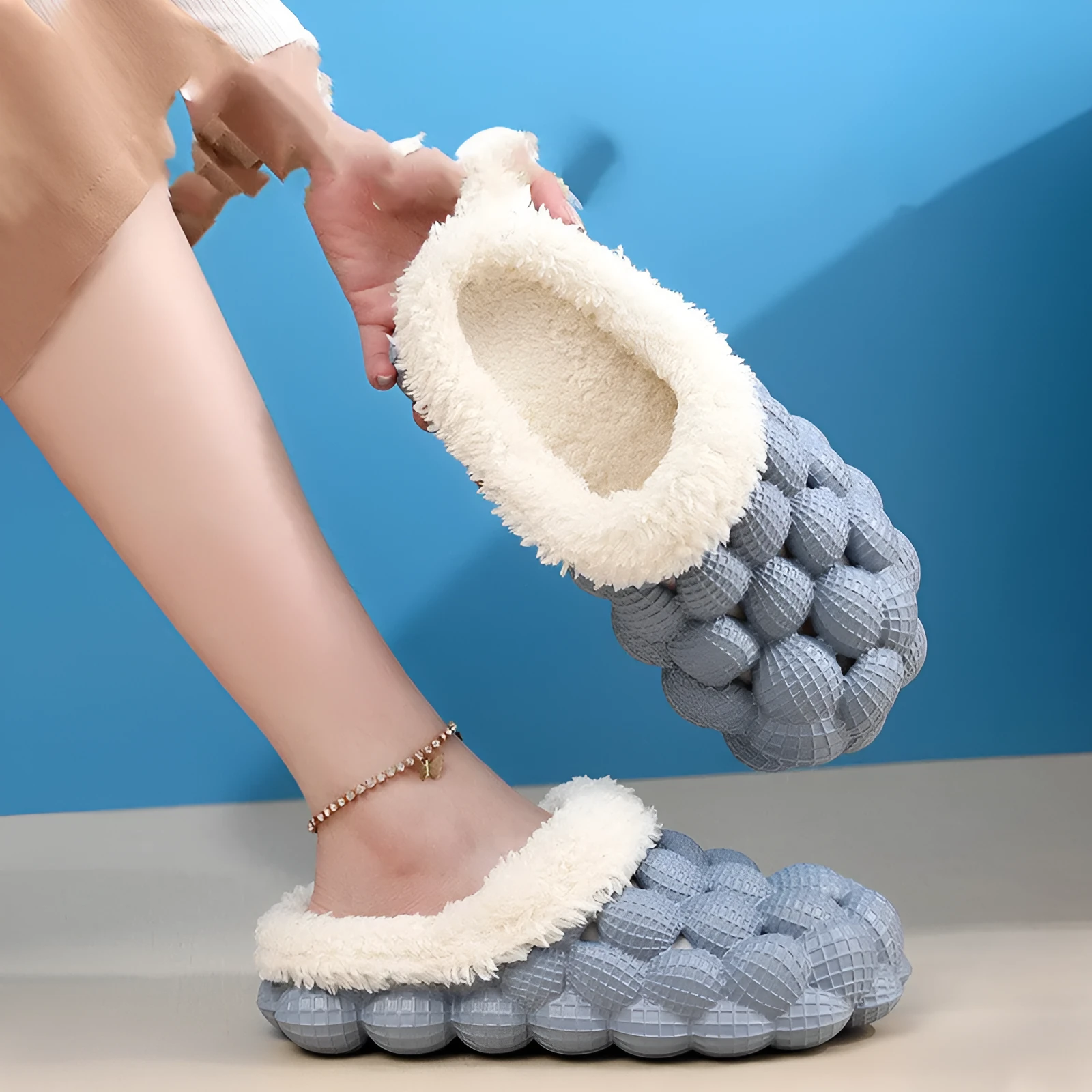 Women's winter anti-skid cotton slippers, EVA sole, overshoe style, solid colour, round toe