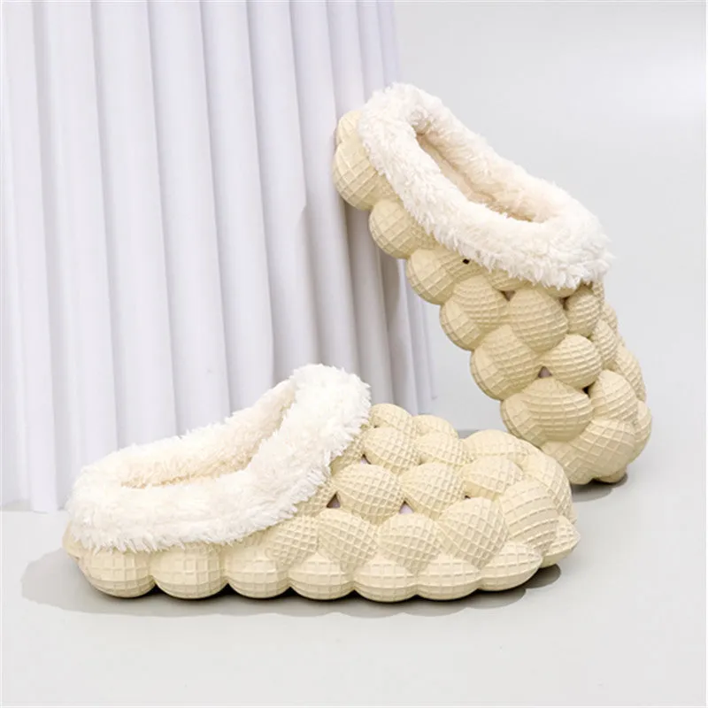 Women's winter anti-skid cotton slippers, EVA sole, overshoe style, solid colour, round toe