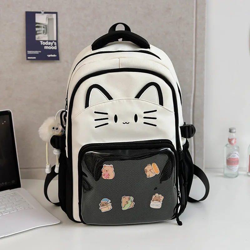 Korean cartoon backpack in nylon with large capacity and curved shoulder straps