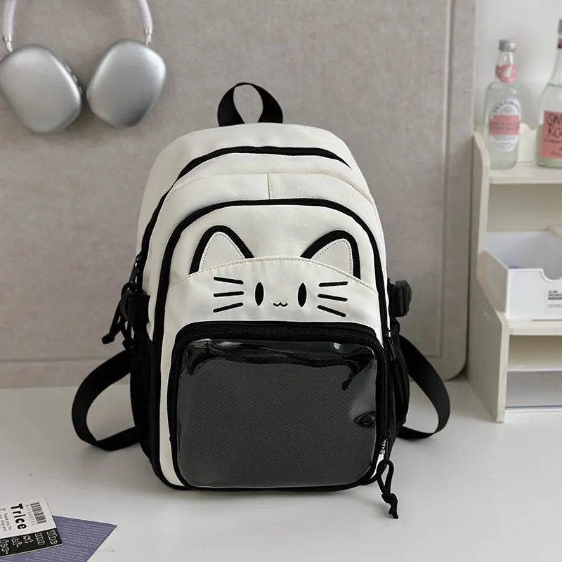 Korean cartoon backpack in nylon with large capacity and curved shoulder straps