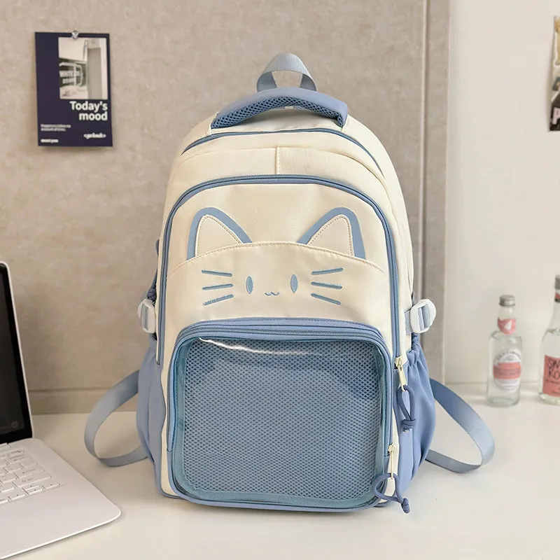 Korean cartoon backpack in nylon with large capacity and curved shoulder straps
