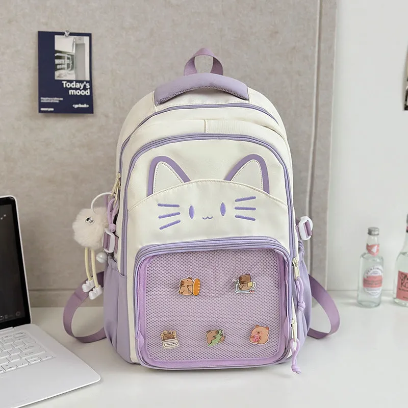 Korean cartoon backpack in nylon with large capacity and curved shoulder straps