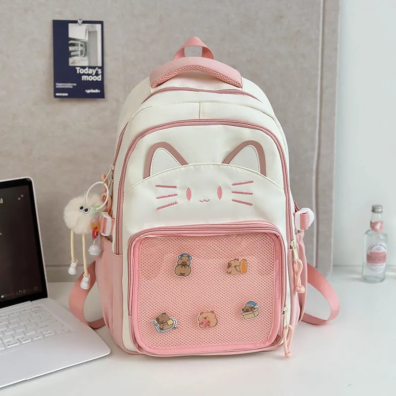Korean cartoon backpack in nylon with large capacity and curved shoulder straps