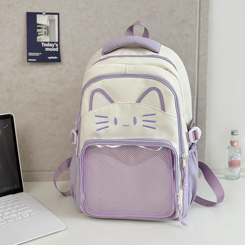 Korean cartoon backpack in nylon with large capacity and curved shoulder straps