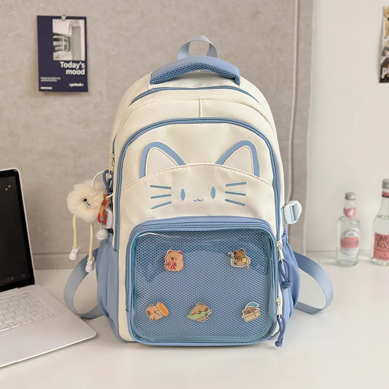 Korean cartoon backpack in nylon with large capacity and curved shoulder straps
