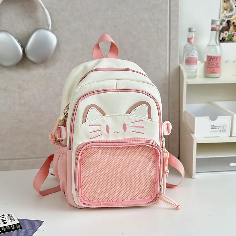 Korean cartoon backpack in nylon with large capacity and curved shoulder straps