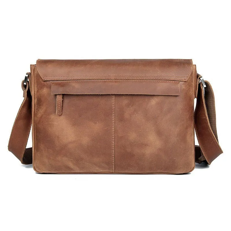 Vintage leather crossbody bag for men in brown first layer cowhide with wear-resistant finish