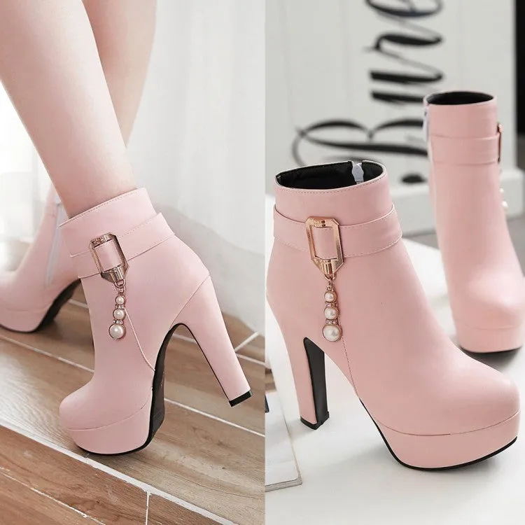 Waterproof platform thick heel women's Martin boots in black with side zipper and tassel detail