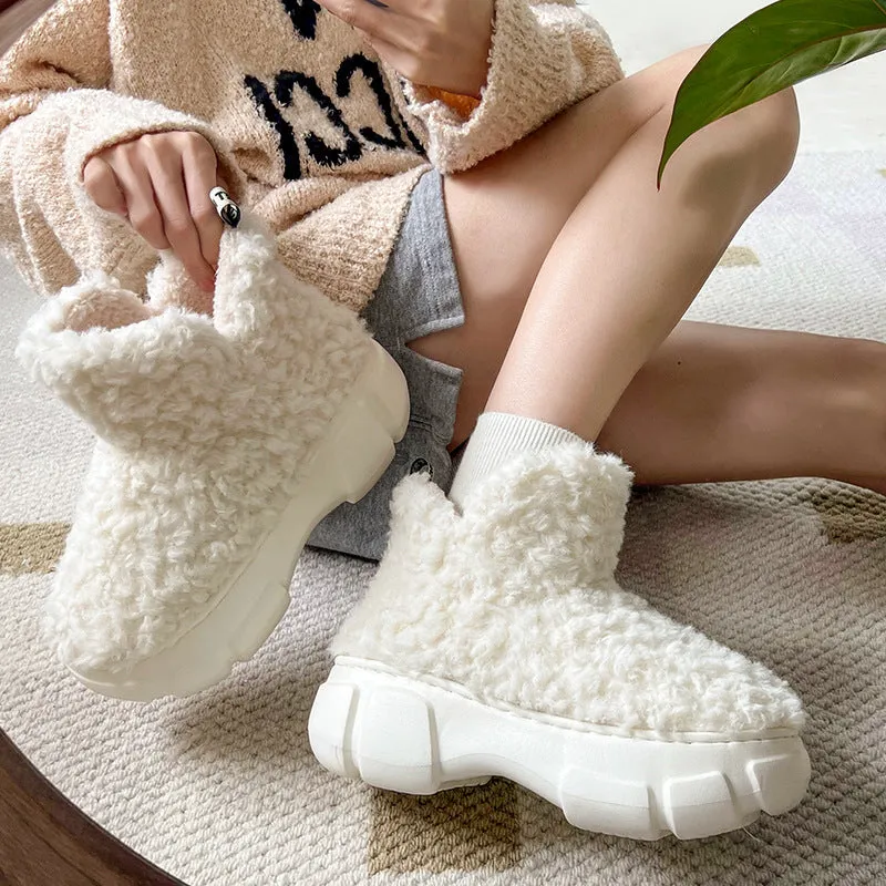 Winter cashmere snow boots with 6cm platform, plush upper, and anti-slip EVA sole for women