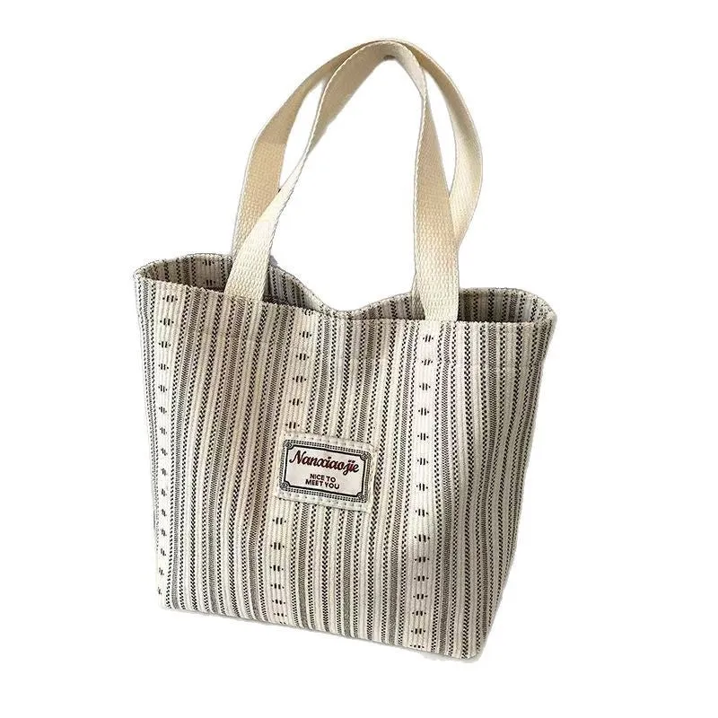 Japanese-style corduroy shoulder bag in dark brown colour with large capacity