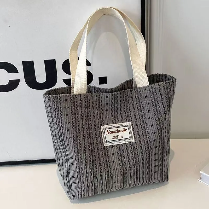 Japanese-style corduroy shoulder bag in dark brown colour with large capacity