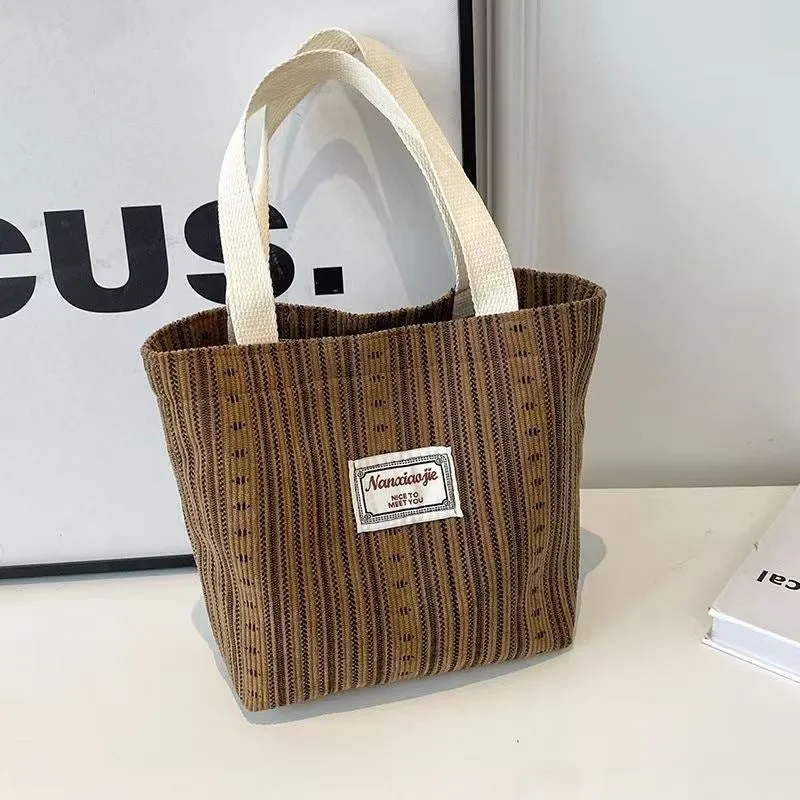 Japanese-style corduroy shoulder bag in dark brown colour with large capacity