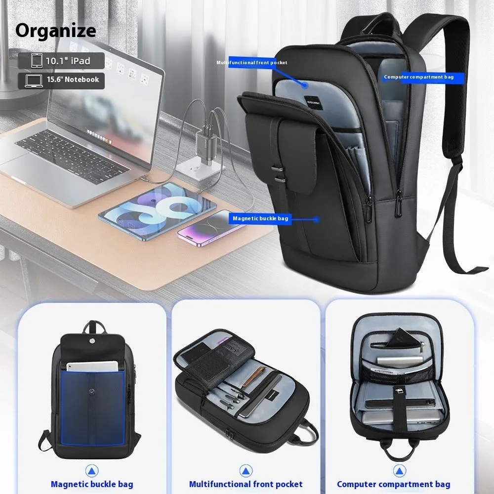 Black Oxford cloth business backpack with polyester lining for daily commuting