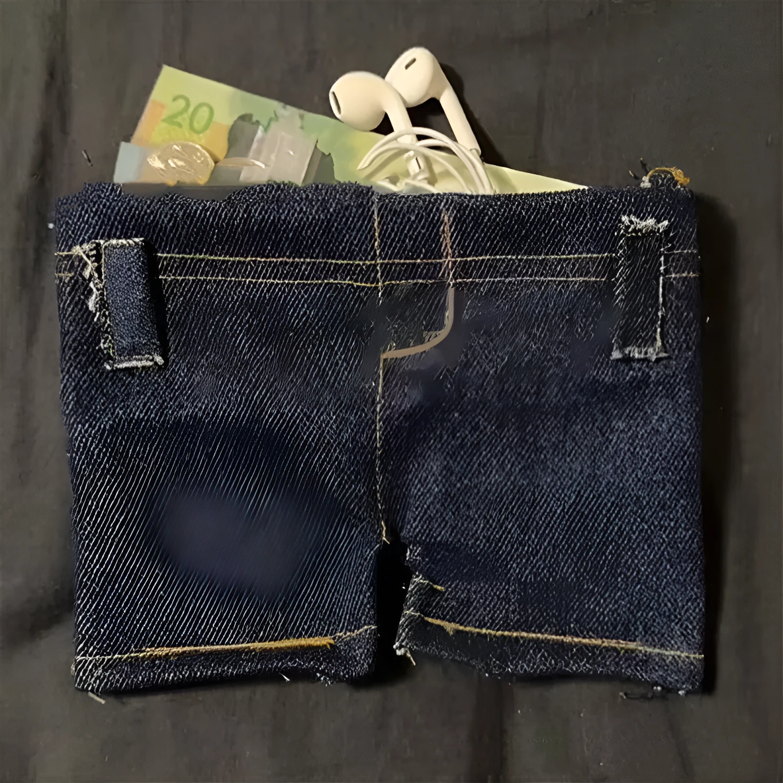 Foldable jeans shape coin purse in fabric material with American style design, jeans colour finish