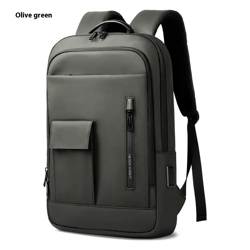 Men's Oxford cloth backpack in solid colour with sewing line details, lightweight design for business commute
