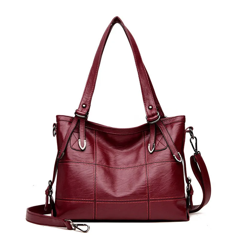 PU fabric texture shoulder bag for women in black, light grey, purple, and red colour options
