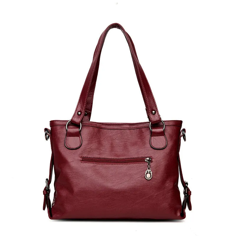 PU fabric texture shoulder bag for women in black, light grey, purple, and red colour options