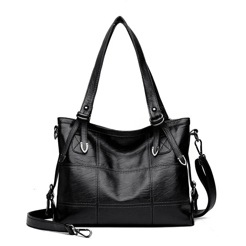 PU fabric texture shoulder bag for women in black, light grey, purple, and red colour options