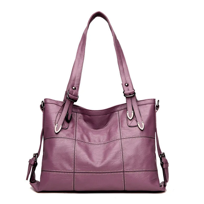 PU fabric texture shoulder bag for women in black, light grey, purple, and red colour options