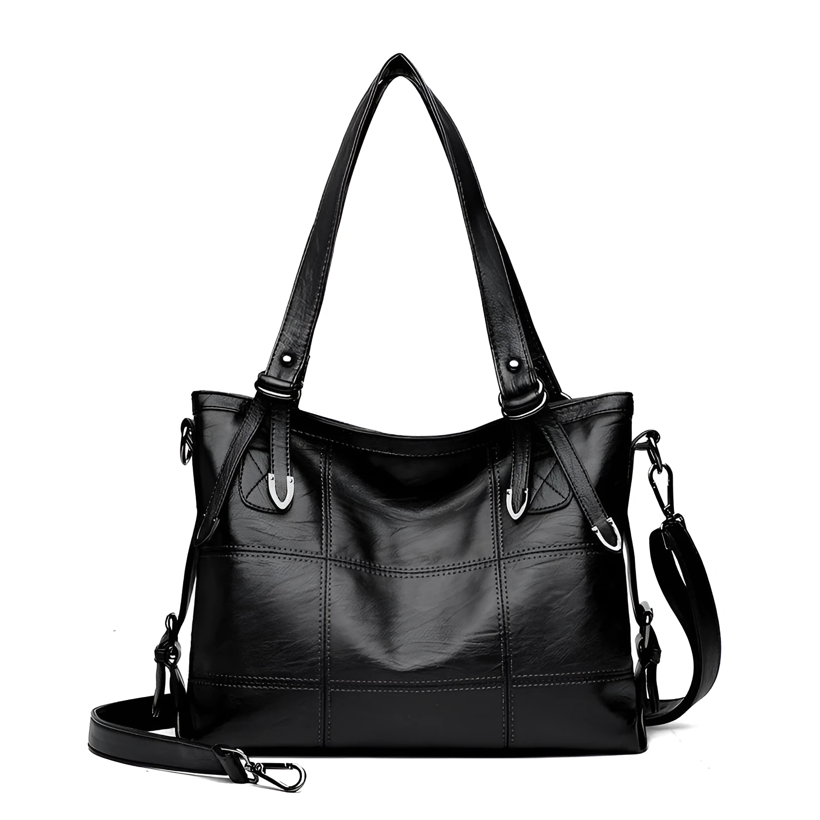 PU fabric texture shoulder bag for women in black, light grey, purple, and red colour options