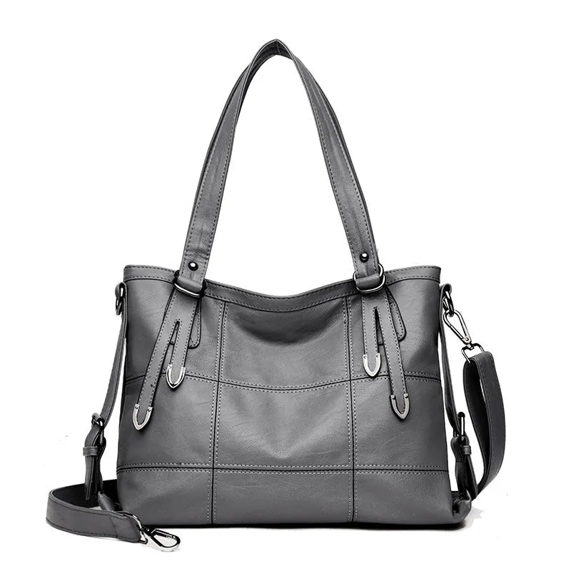 PU fabric texture shoulder bag for women in black, light grey, purple, and red colour options