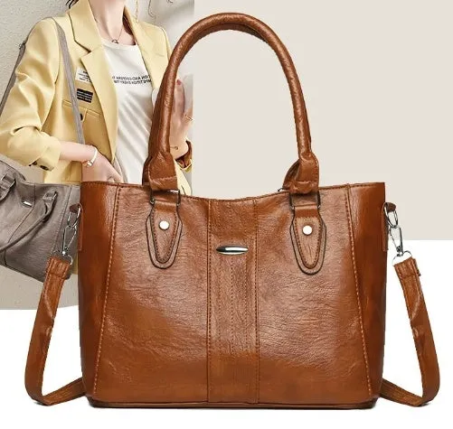 PU large capacity underarm shoulder messenger bag in camel colour with horizontal square shape and sandwich pocket.