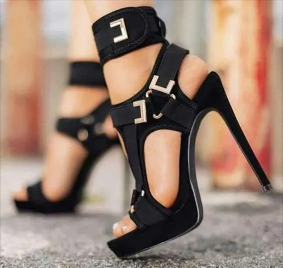 Women's buckle super high heel sandals with 12cm stiletto and 2.5cm waterproof platform in army green colour