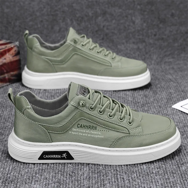Retro elastic band men's casual sports shoes with umbrella cloth upper and PVC sole, in Army Green, low top, round toe.