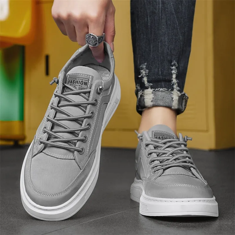 Retro elastic band men's casual sports shoes with umbrella cloth upper and PVC sole, in Army Green, low top, round toe.