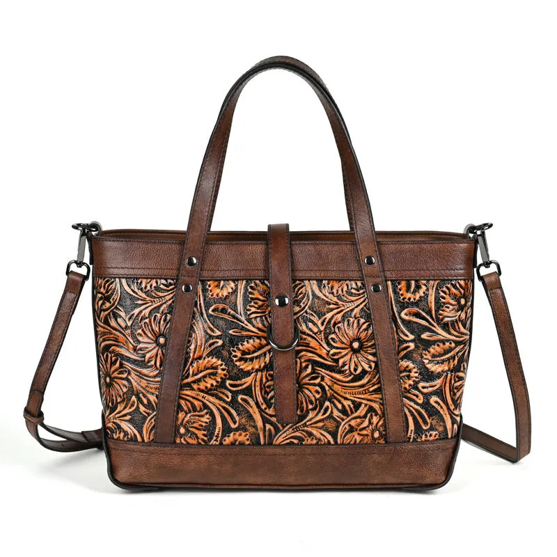 First layer cowhide hand carved skeleton-skin horizontal square crossbody bag in retro brown