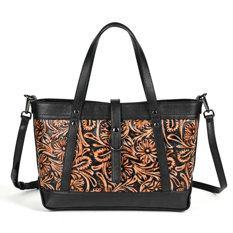 First layer cowhide hand carved skeleton-skin horizontal square crossbody bag in retro brown