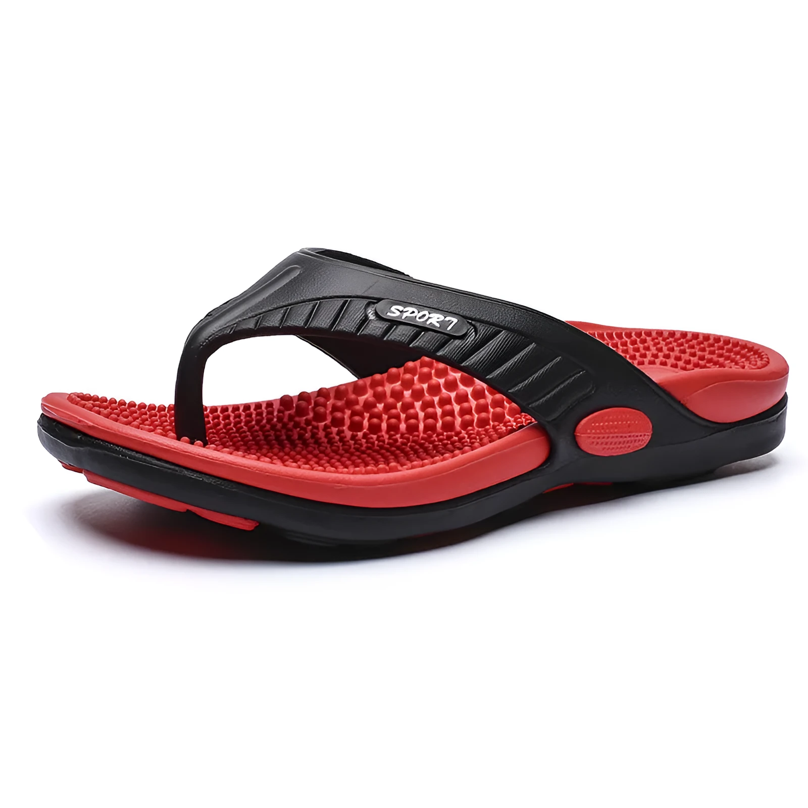 Flat slippers in khaki colour with rubber plastic outsole for indoor and outdoor wear