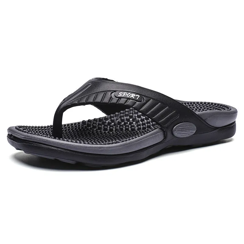 Flat slippers in khaki colour with rubber plastic outsole for indoor and outdoor wear