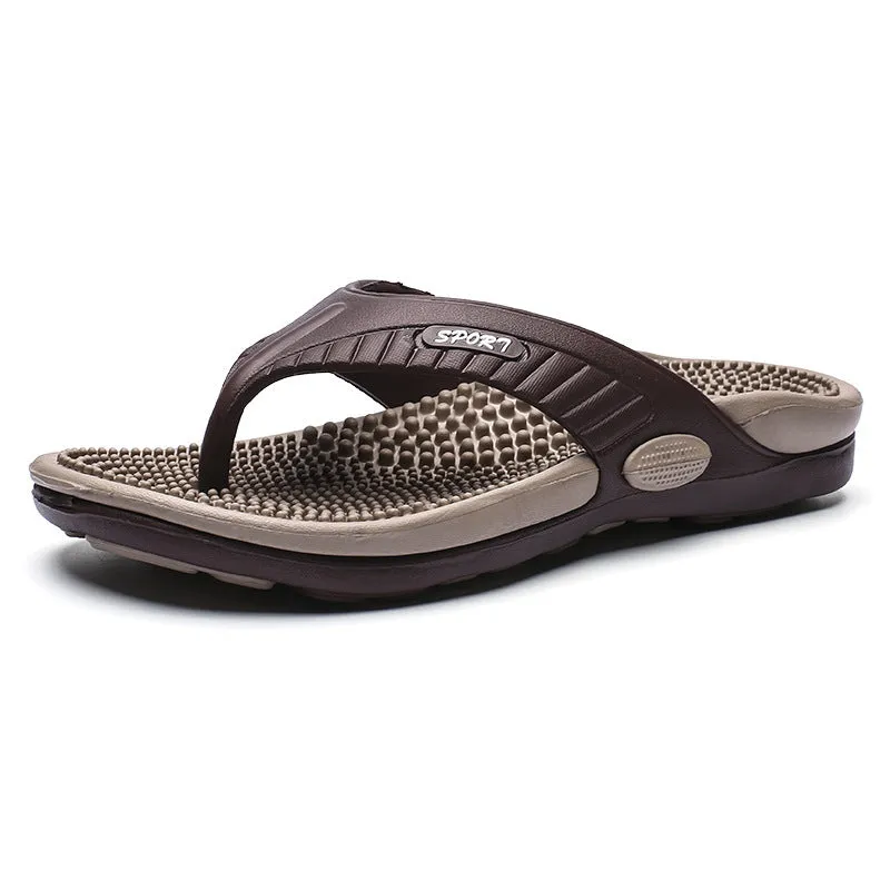 Flat slippers in khaki colour with rubber plastic outsole for indoor and outdoor wear