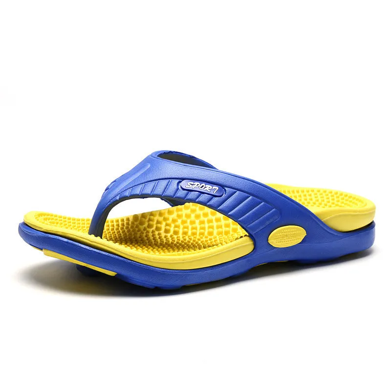 Flat slippers in khaki colour with rubber plastic outsole for indoor and outdoor wear