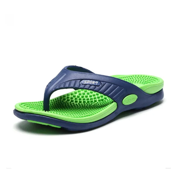 Flat slippers in khaki colour with rubber plastic outsole for indoor and outdoor wear