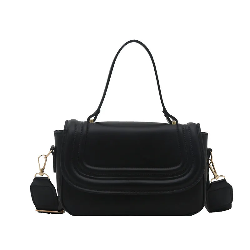 Women's casual PU one-shoulder crossbody bag in black with urban simplicity sewing line detail and sandwich pocket