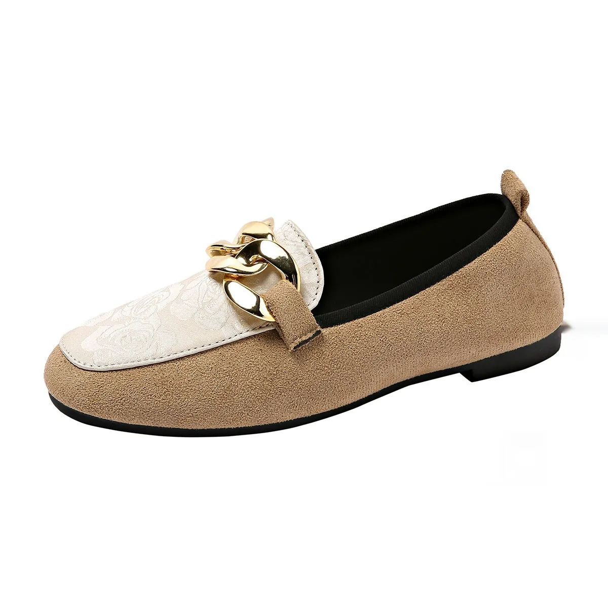 Women's metal flat lazy doug shoes in black, beige, and pink, PU and rubber, wear-resistant, sizes 36 to 42