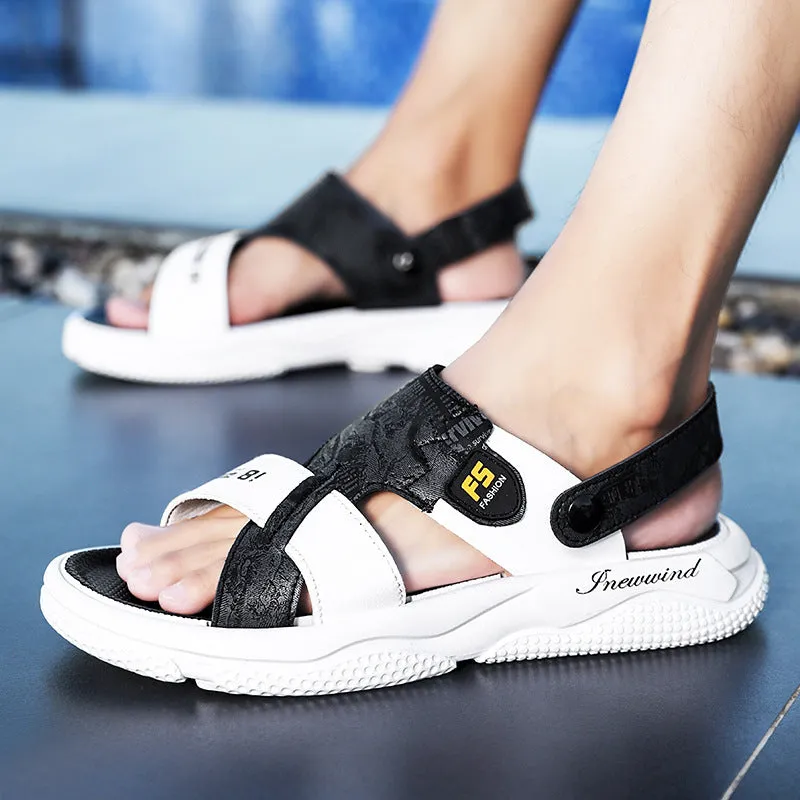 Grey microfiber leather mens beach sandal with open toe and non-slip PVC sole