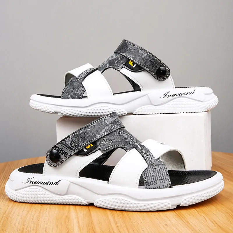 Grey microfiber leather mens beach sandal with open toe and non-slip PVC sole