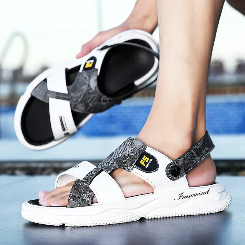 Grey microfiber leather mens beach sandal with open toe and non-slip PVC sole