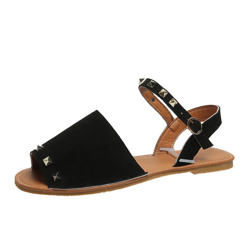 Women's Roman sandals with buckle fastening, fish-mouth toe, and frosted PU upper in beige