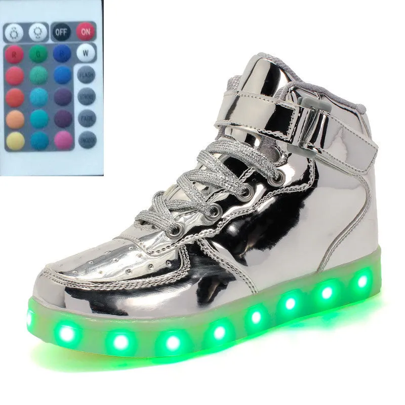 High-top LED luminous shoes with remote control square ghost dance lights in black colour
