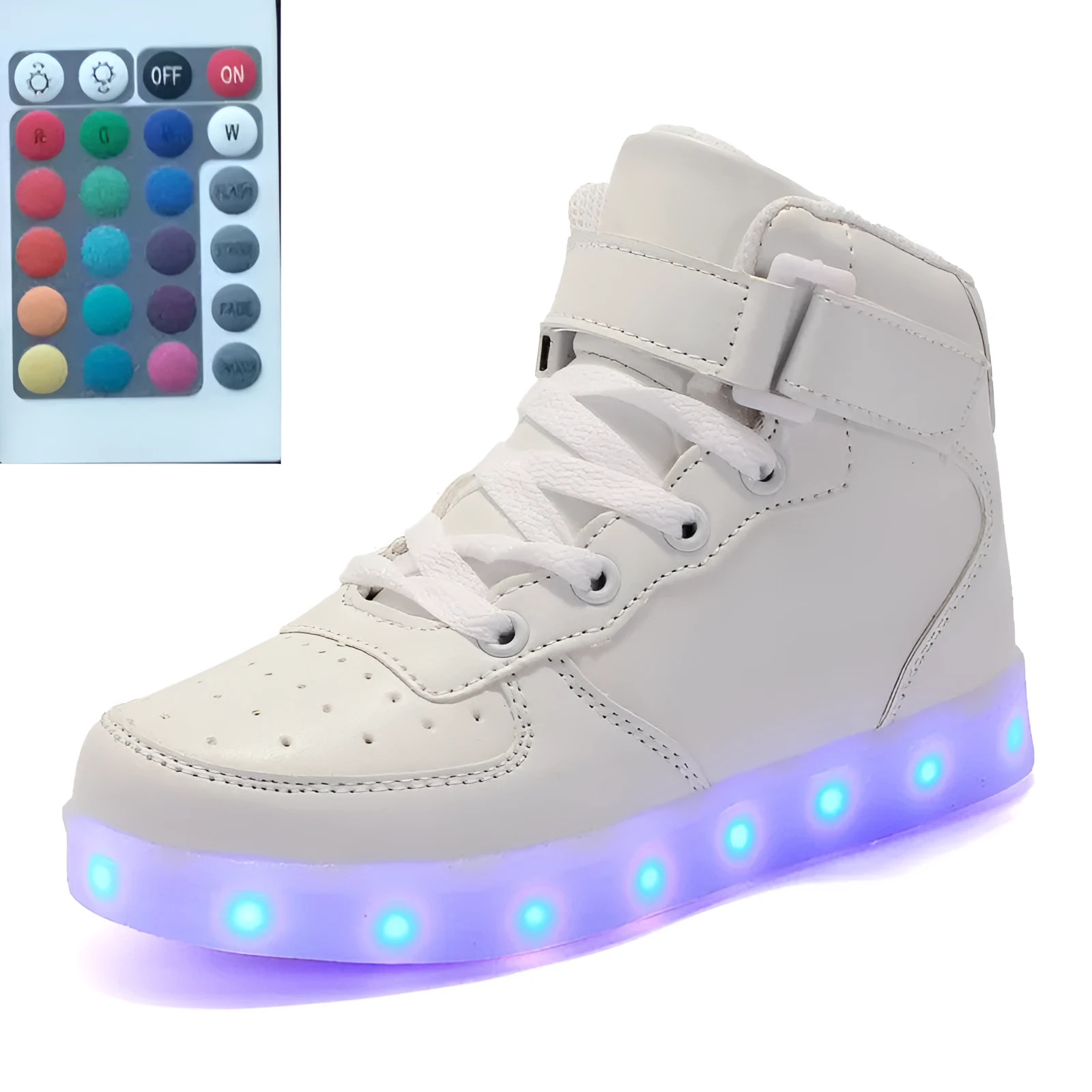 High-top LED luminous shoes with remote control square ghost dance lights in black colour