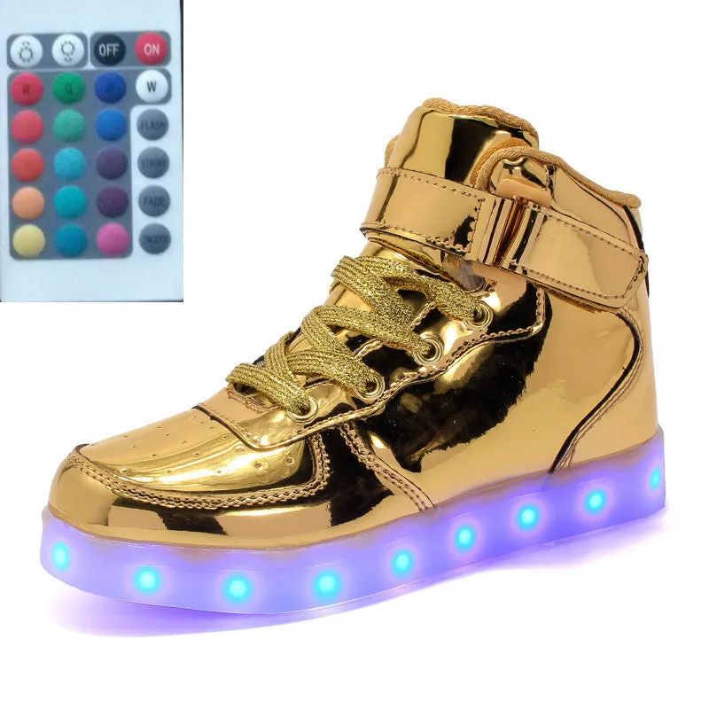 High-top LED luminous shoes with remote control square ghost dance lights in black colour