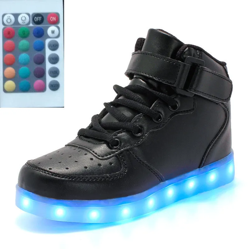 High-top LED luminous shoes with remote control square ghost dance lights in black colour