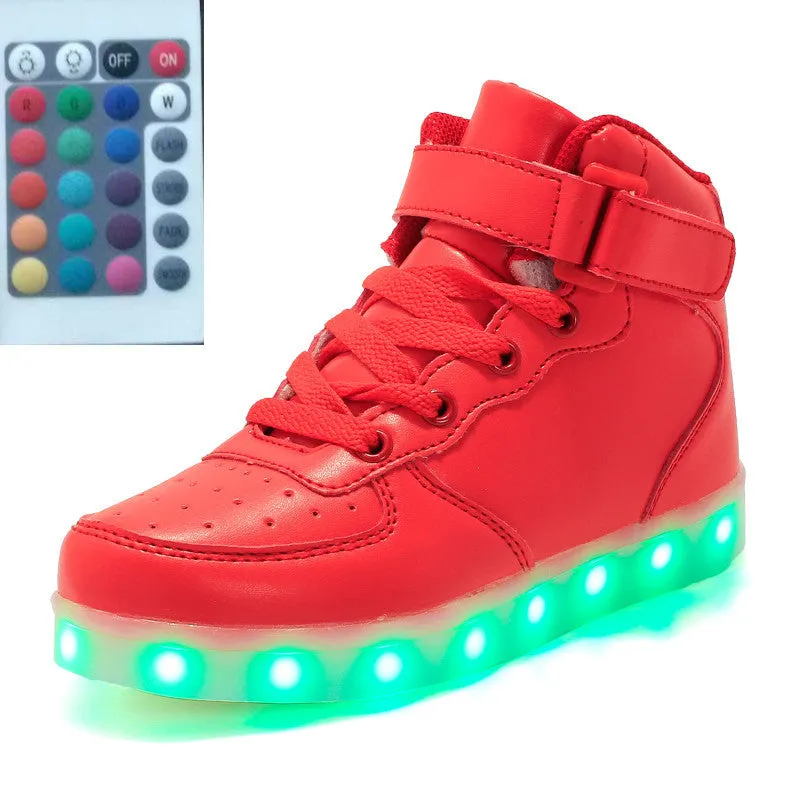 High-top LED luminous shoes with remote control square ghost dance lights in black colour